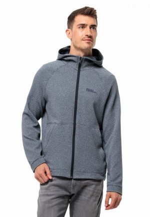 Navy Men Jack Wolfskin Fernweh Hooded Fleece Jackets | 12956554