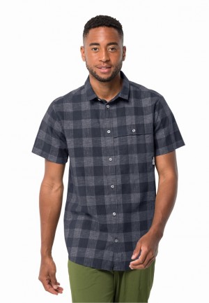 Navy Men Jack Wolfskin Highlands Shirts | 71889683