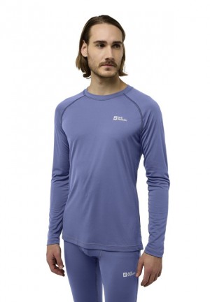 Navy Men Jack Wolfskin Infinite Light Ls T Shirts | 67223678