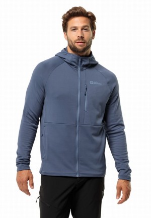 Navy Men Jack Wolfskin Kolbenberg Hooded Fz Fleece Jackets | 48805116