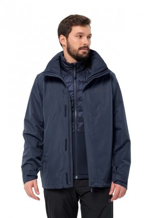 Navy Men Jack Wolfskin Luntal 3in1 Jackets | 22972883