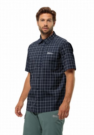 Navy Men Jack Wolfskin Norbo S/s Shirts | 50665661