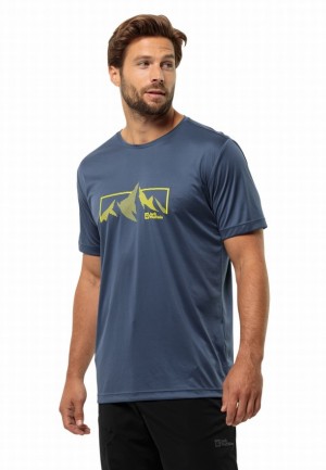 Navy Men Jack Wolfskin Peak Graphic T Shirts | 77575132