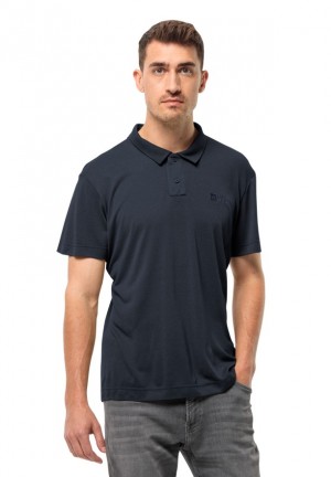 Navy Men Jack Wolfskin Pikeh Polo Shirts | 94950739