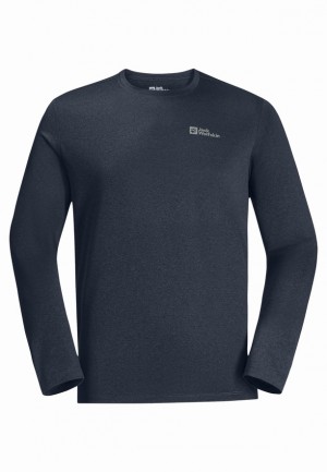 Navy Men Jack Wolfskin Skyhermal L/s T Shirts | 37837973