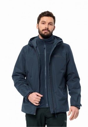 Navy Men Jack Wolfskin Taubenberg 3in1 Jackets | 66302118
