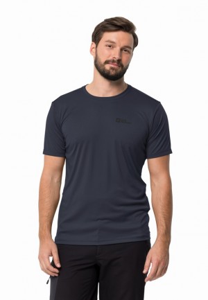 Navy Men Jack Wolfskin Tech T Shirts | 54104363