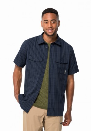 Navy Men Jack Wolfskin Thompson Shirts | 62886645