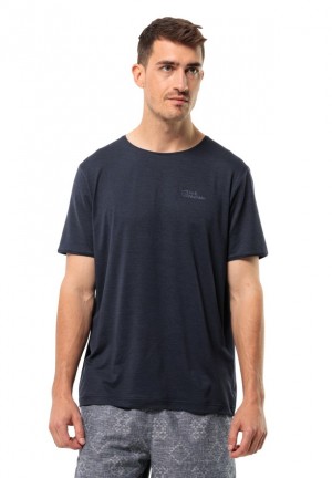 Navy Men Jack Wolfskin Travel T Shirts | 22771493