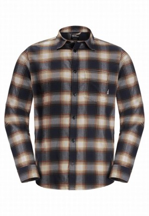 Navy Men Jack Wolfskin Wanderweg Shirts | 21698054