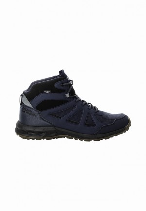 Navy Men Jack Wolfskin Woodland 2 Texapore Mid Hiking Shoes | 91724340