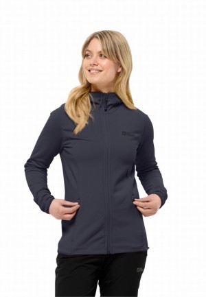 Navy Women Jack Wolfskin Baiselberg Hooded Fz Fleece Jackets | 71024750