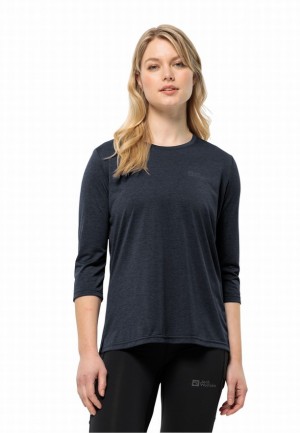 Navy Women Jack Wolfskin Crosstrail 3/4 T Shirts | 23352935