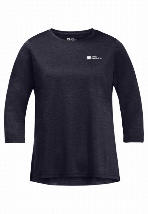 Navy Women Jack Wolfskin Crosstrail 3/4 T Shirts | 23459886