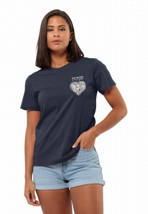 Navy Women Jack Wolfskin Discover Heart T Shirts | 32500403