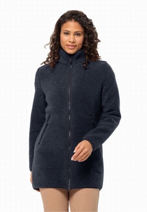 Navy Women Jack Wolfskin High Curl Coats | 55658676