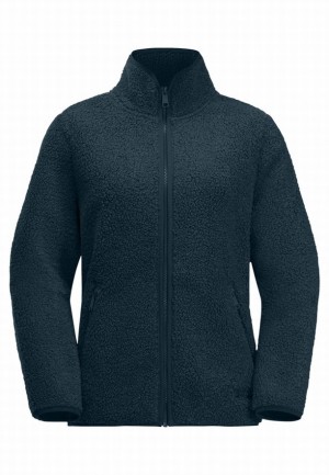 Navy Women Jack Wolfskin High Curl Fleece Jackets | 20649363