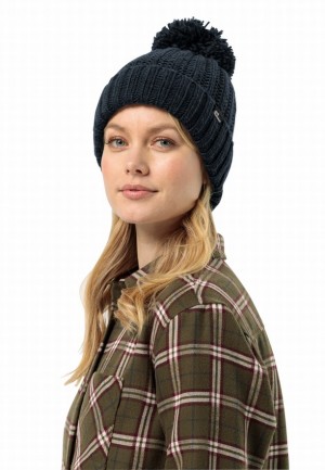 Navy Women Jack Wolfskin Highloft Knit Beanie | 13782634