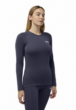 Navy Women Jack Wolfskin Infinite Warm Ls T Shirts | 71660776