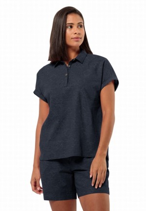 Navy Women Jack Wolfskin Karana Polo Shirts | 14310853