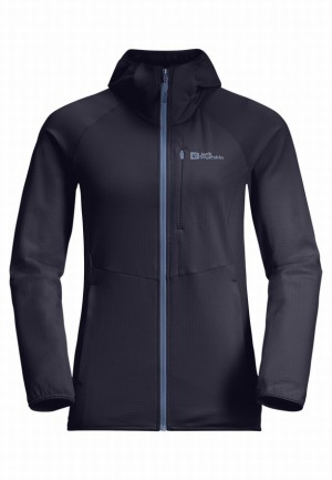 Navy Women Jack Wolfskin Kolbenberg Hooded Fz Fleece Jackets | 42782813