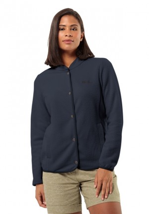 Navy Women Jack Wolfskin Light Curl Fleece Jackets | 39305819