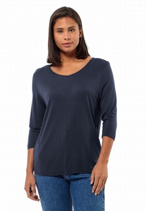 Navy Women Jack Wolfskin Mola 3/4 T Shirts | 83735881