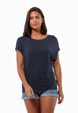 Navy Women Jack Wolfskin Mola T Shirts | 20104810