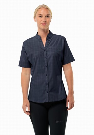Navy Women Jack Wolfskin Norbo S/s Shirts | 60019895
