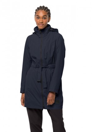 Navy Women Jack Wolfskin Norden Port Raincoat | 12560777