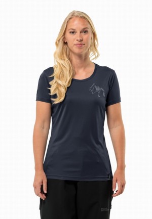 Navy Women Jack Wolfskin Peak Graphic T Shirts | 79272523