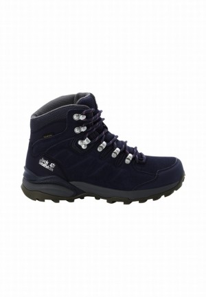Navy Women Jack Wolfskin Refugio Texapore Mid Hiking Shoes | 18426722