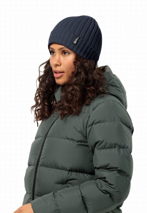 Navy Women Jack Wolfskin Rib Knit Beanie | 10211448