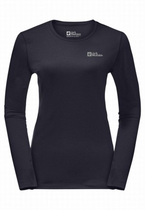 Navy Women Jack Wolfskin Skyhermal L/s T Shirts | 22881209