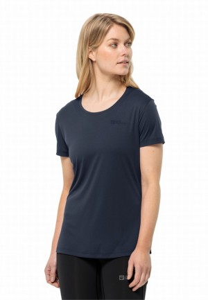 Navy Women Jack Wolfskin Tech T Shirts | 61626358