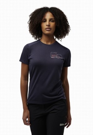 Navy Women Jack Wolfskin Vonnan Graphic T Shirts | 87814238
