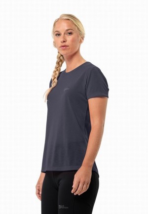 Navy Women Jack Wolfskin Vonnan S/s T Shirts | 48751275