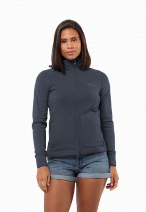 Navy Women Jack Wolfskin Waldsee Fleece Jackets | 83388059