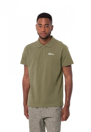 Olive Men Jack Wolfskin Essential Polo Shirts | 29436916