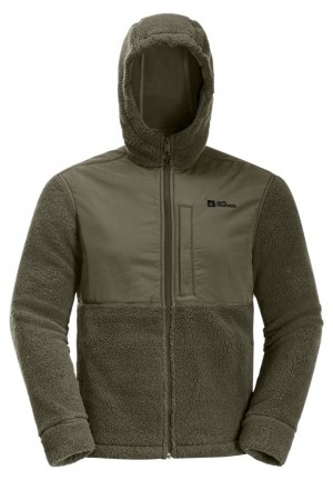 Olive Men Jack Wolfskin Felslicht Hooded Fleece Jackets | 88910688