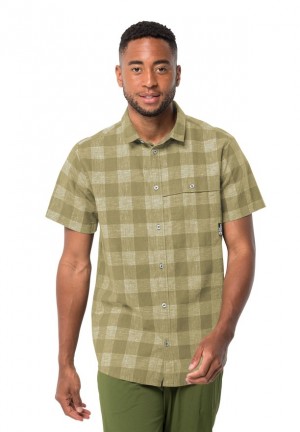 Olive Men Jack Wolfskin Highlands Shirts | 72888456