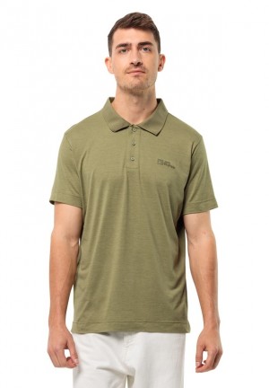 Olive Men Jack Wolfskin Travel Polo Shirts | 26685890