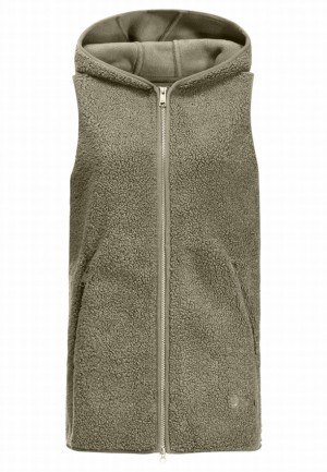 Olive Women Jack Wolfskin High Curl Long Vest | 86553645