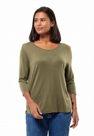 Olive Women Jack Wolfskin Mola 3/4 T Shirts | 15533574