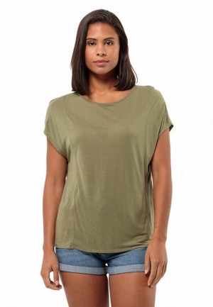 Olive Women Jack Wolfskin Mola T Shirts | 31665907