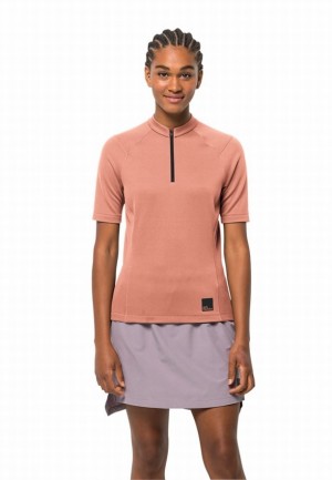 Pink Women Jack Wolfskin Bike Commute Hz T Shirts | 86332327