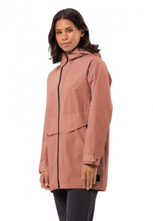 Pink Women Jack Wolfskin Mainkai Long Rain Jackets | 96346289