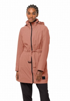 Pink Women Jack Wolfskin Norden Port Raincoat | 46632051