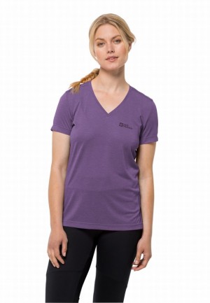 Purple Women Jack Wolfskin Crosstrail T Shirts | 10141969