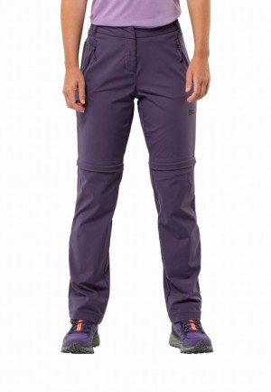 Purple Women Jack Wolfskin Glastal Zip Off Hiking Pants | 36721688